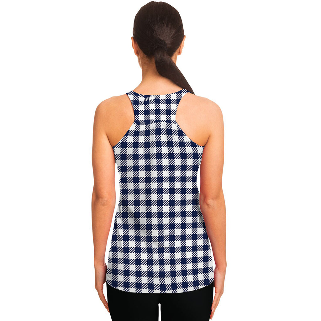 Navy And White Gingham Pattern Print Women's Racerback Tank Top
