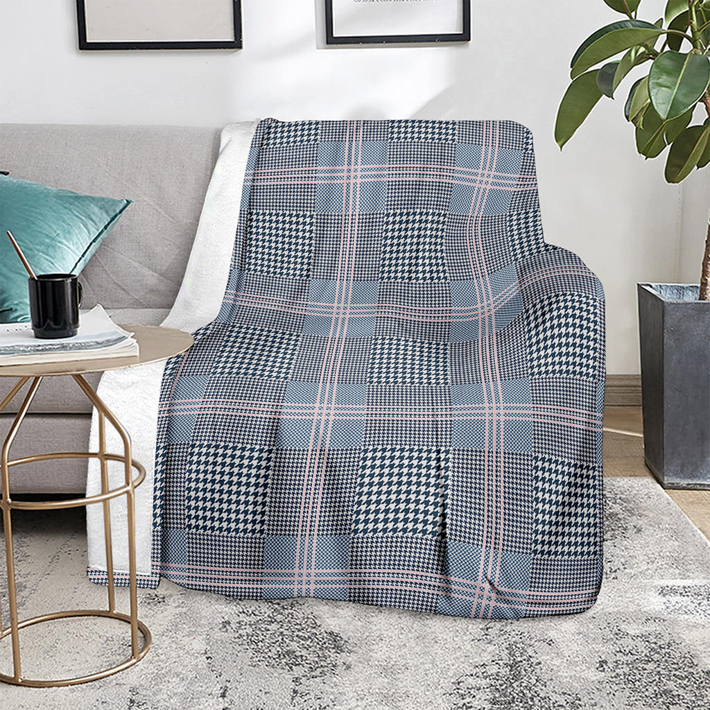 Navy And White Glen Plaid Print Blanket