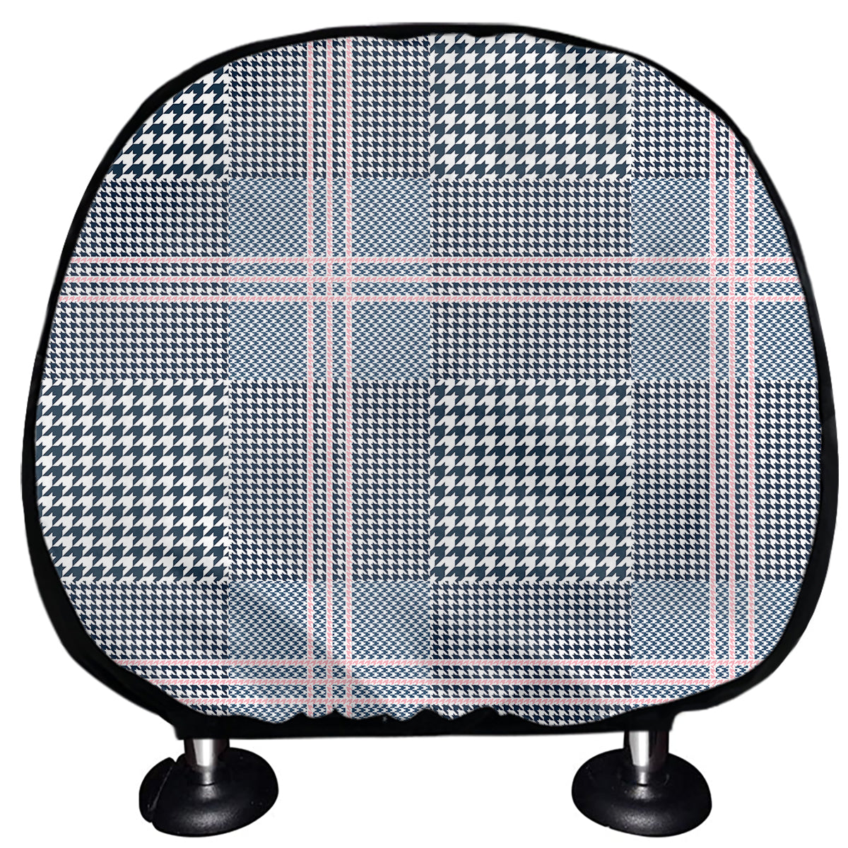 Navy And White Glen Plaid Print Car Headrest Covers