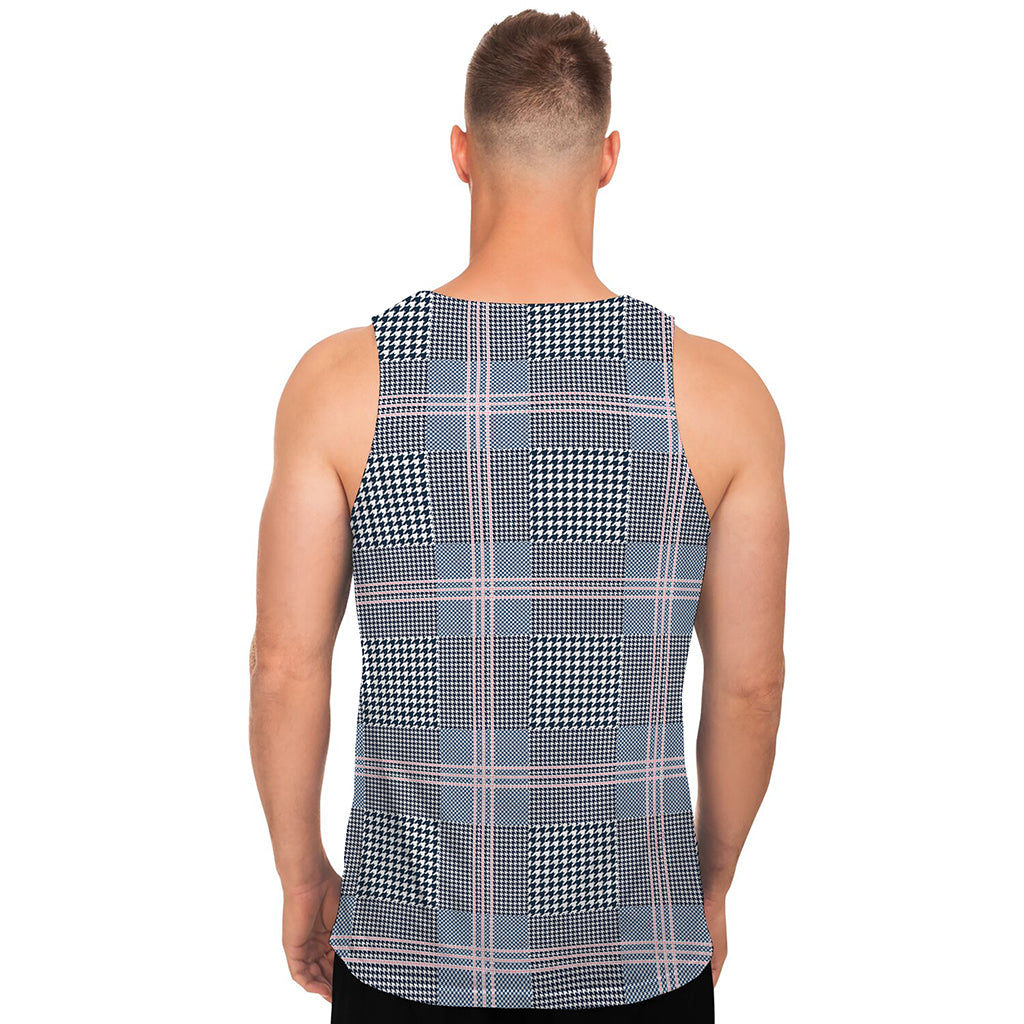 Navy And White Glen Plaid Print Men's Tank Top