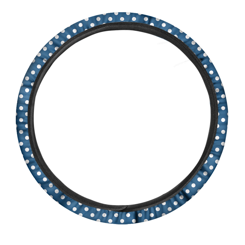 Navy And White Polka Dot Pattern Print Car Steering Wheel Cover