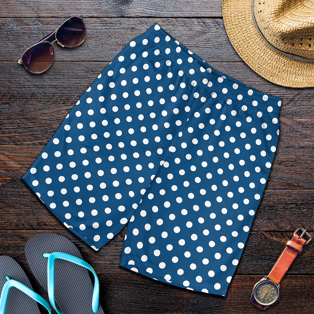 Navy And White Polka Dot Pattern Print Men's Shorts