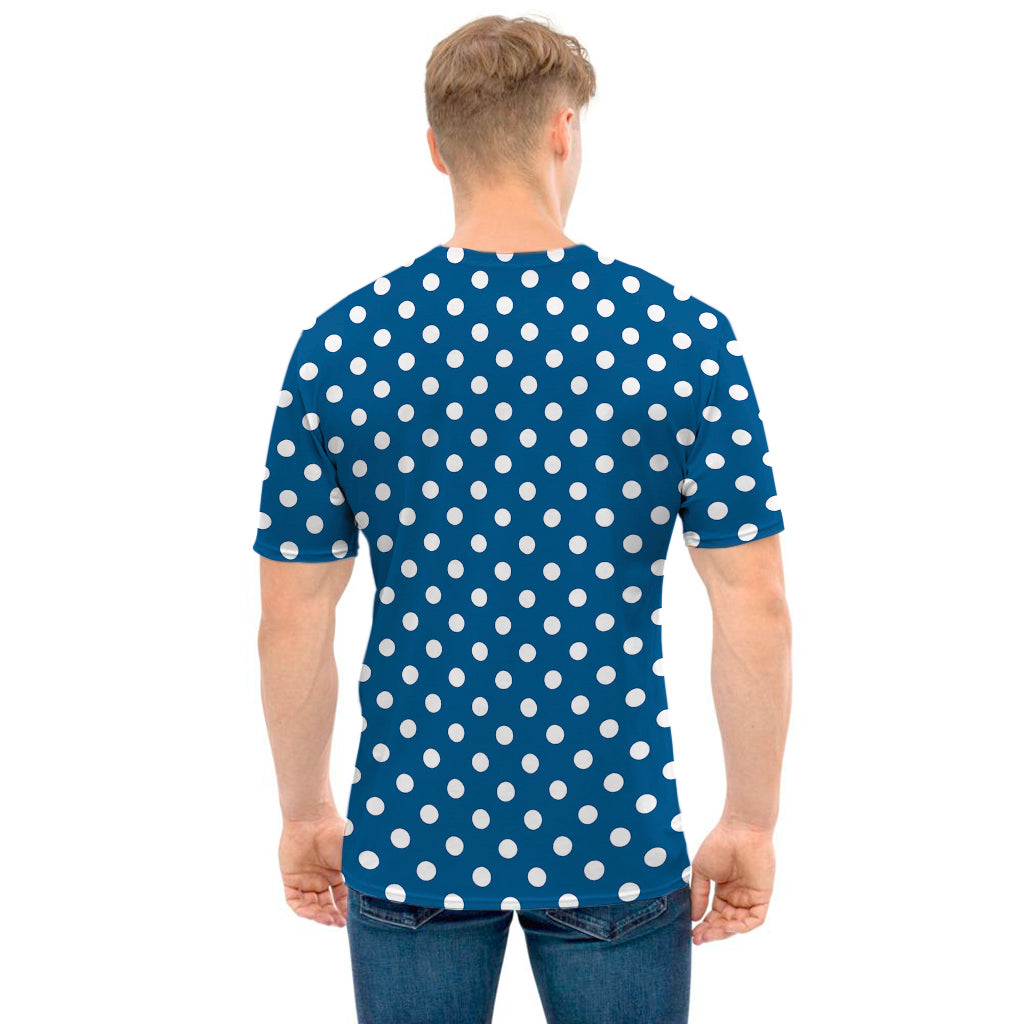 Navy And White Polka Dot Pattern Print Men's T-Shirt