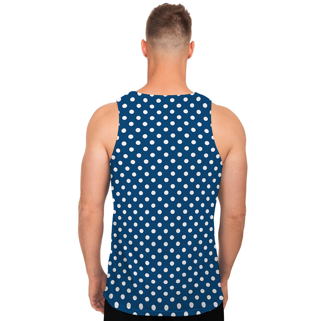 Navy And White Polka Dot Pattern Print Men's Tank Top