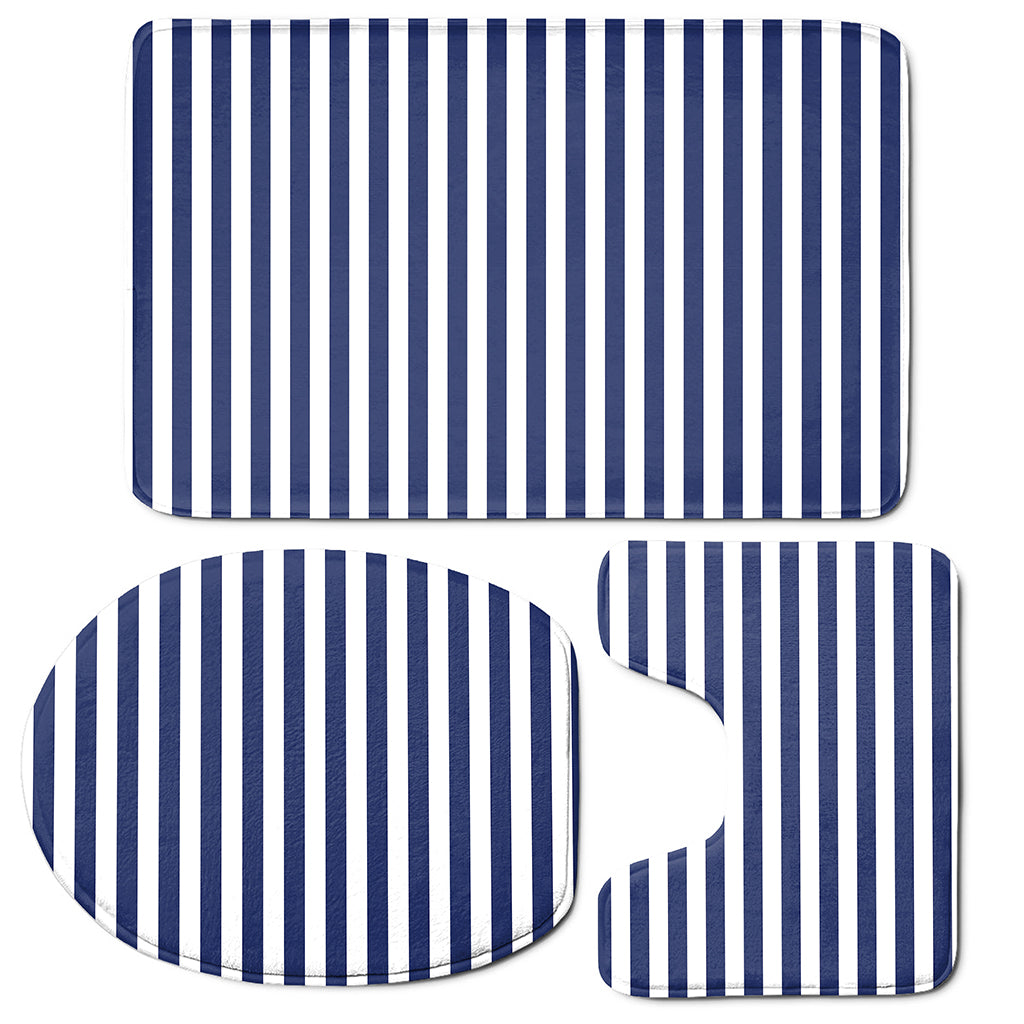 Navy And White Striped Pattern Print 3 Piece Bath Mat Set