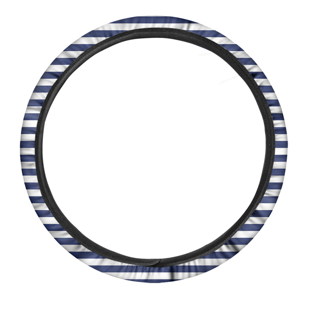 Navy And White Striped Pattern Print Car Steering Wheel Cover