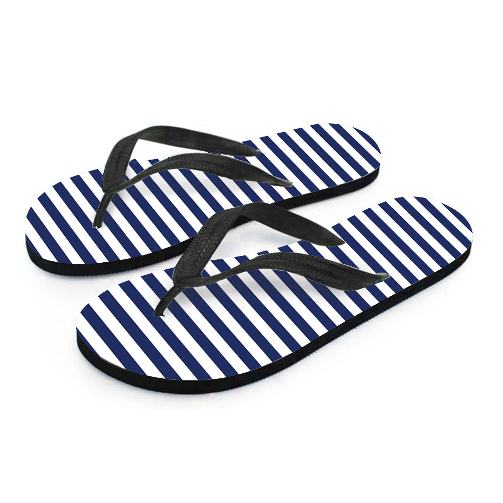 Navy And White Striped Pattern Print Flip Flops