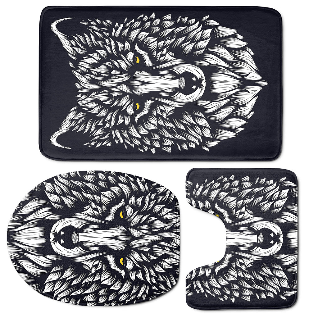 Navy And White Wolf Print 3 Piece Bath Mat Set