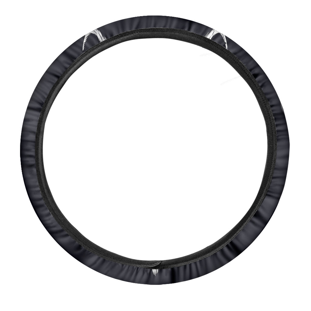 Navy And White Wolf Print Car Steering Wheel Cover