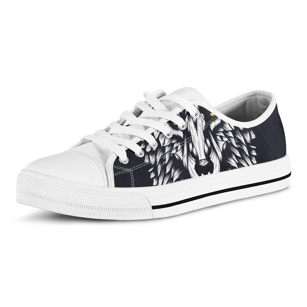 Navy And White Wolf Print White Low Top Shoes