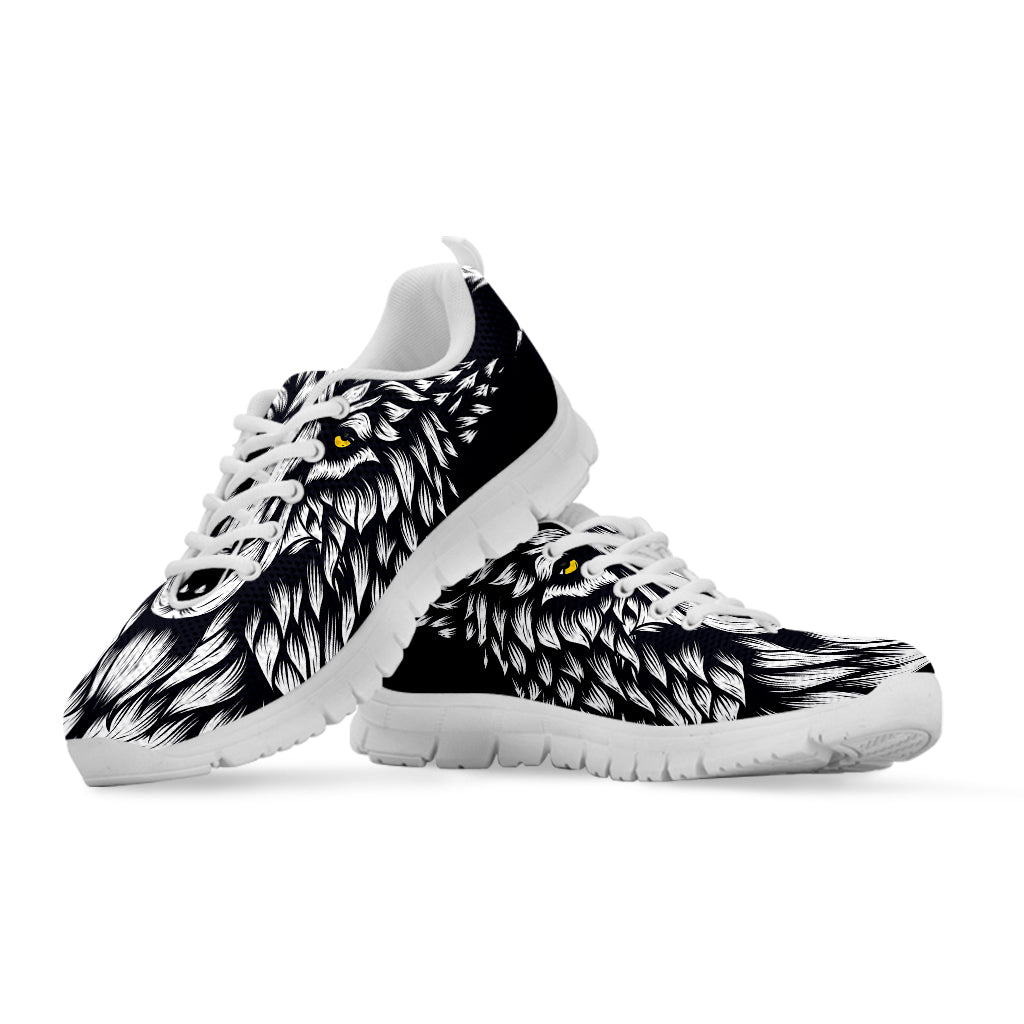 Navy And White Wolf Print White Sneakers