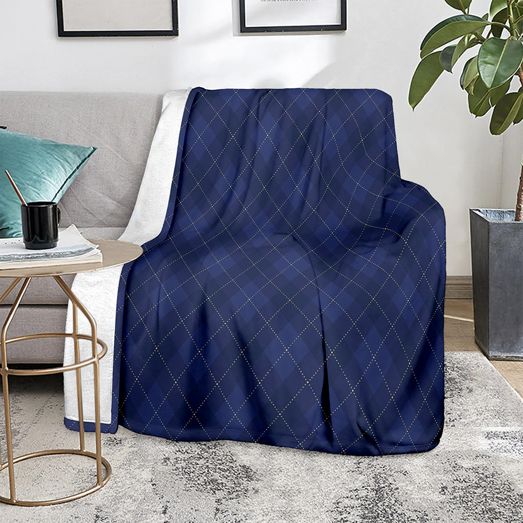 Navy Blue Argyle Pattern Print Blanket