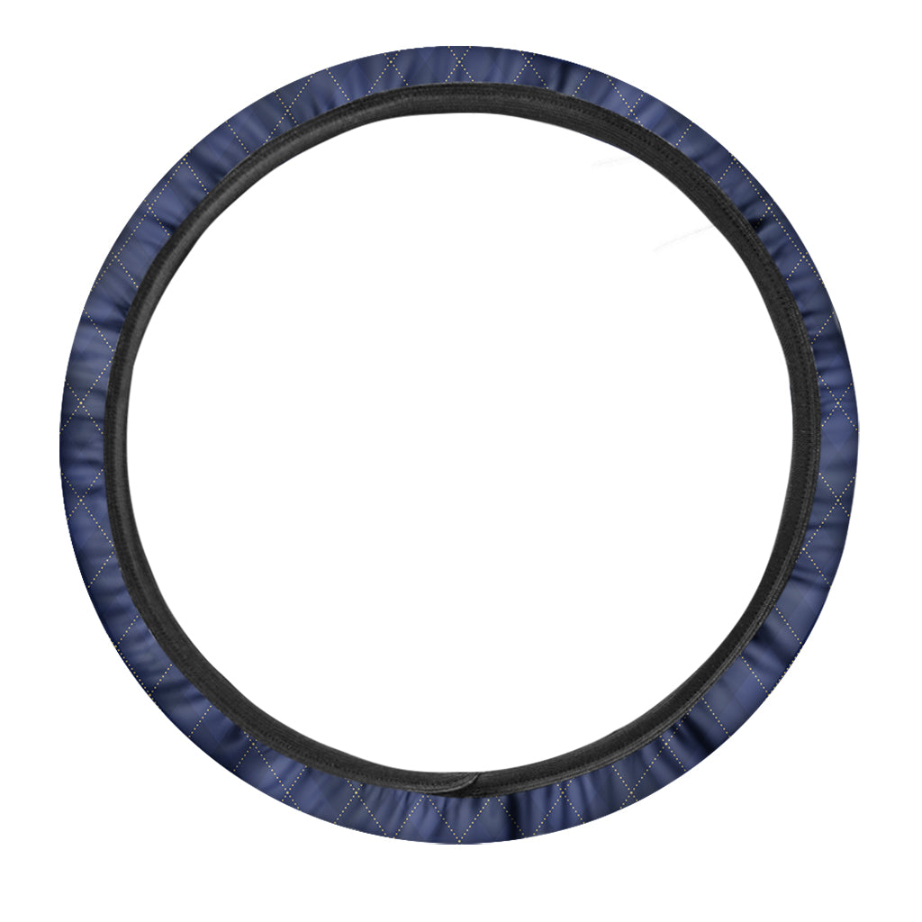 Navy Blue Argyle Pattern Print Car Steering Wheel Cover