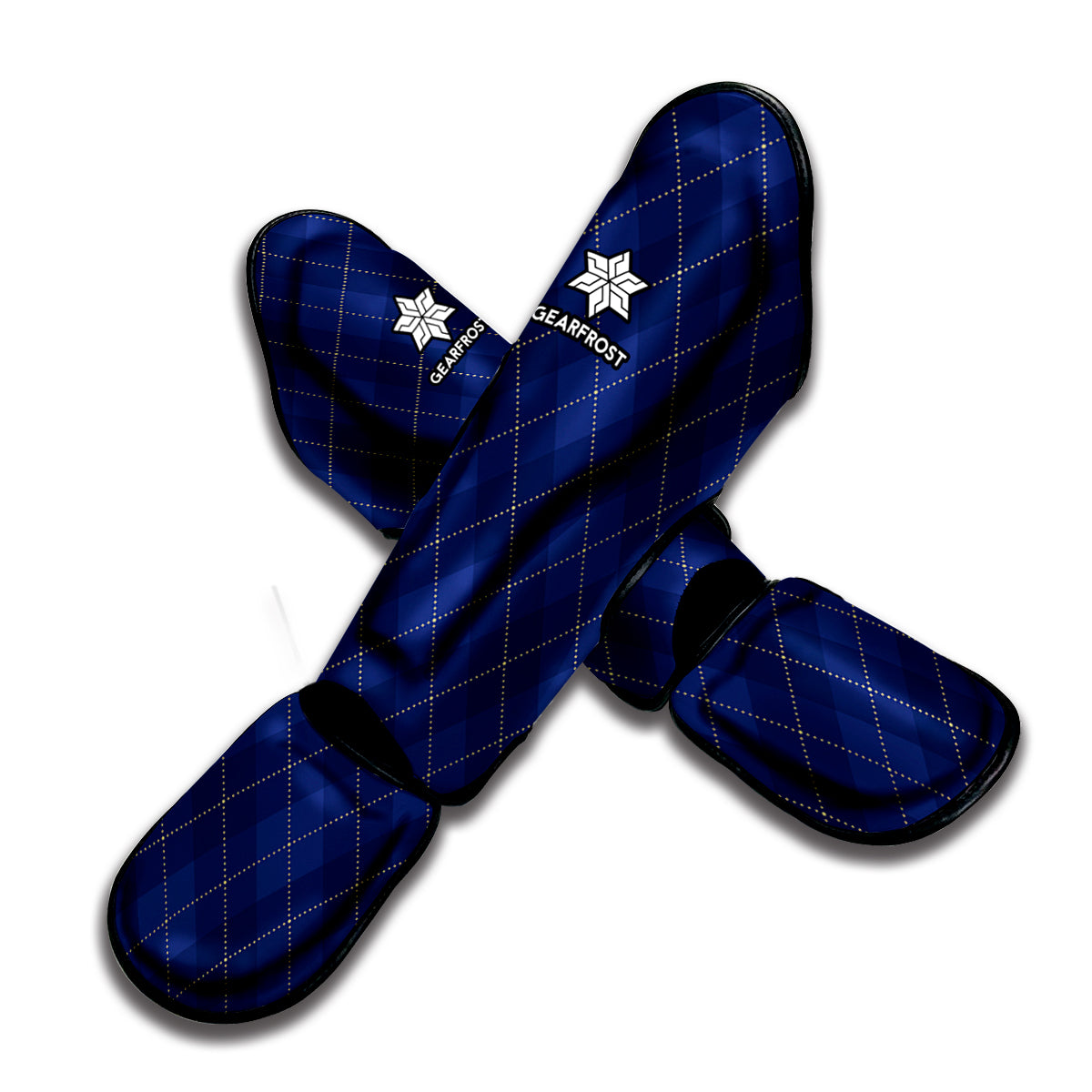 Navy Blue Argyle Pattern Print Muay Thai Shin Guard