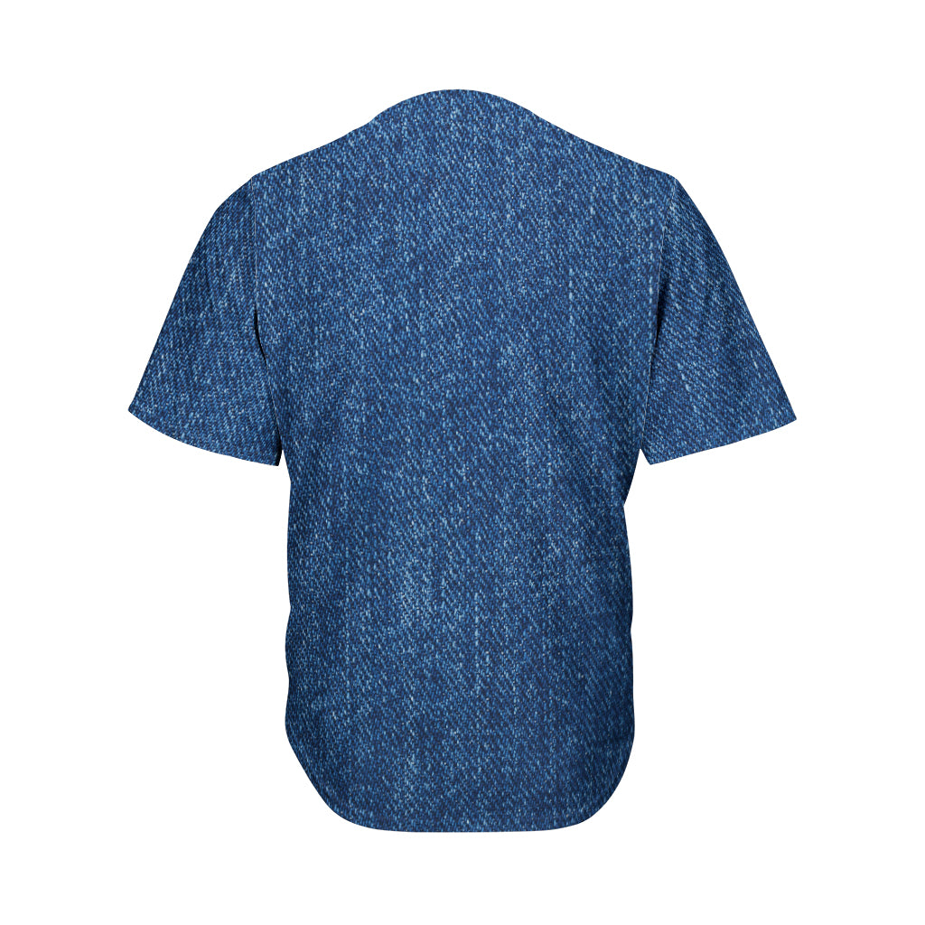 Navy Blue Denim Jeans Print Men's Baseball Jersey