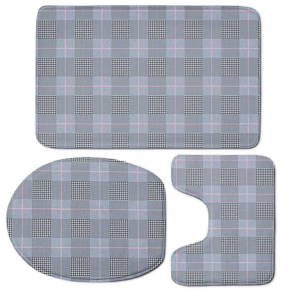 Navy Blue Prince of Wales Check Print 3 Piece Bath Mat Set