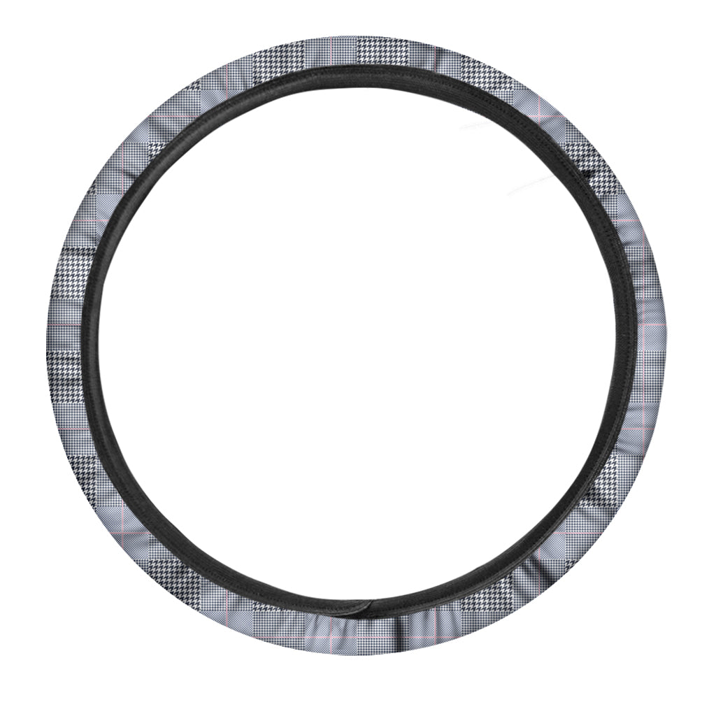 Navy Blue Prince of Wales Check Print Car Steering Wheel Cover