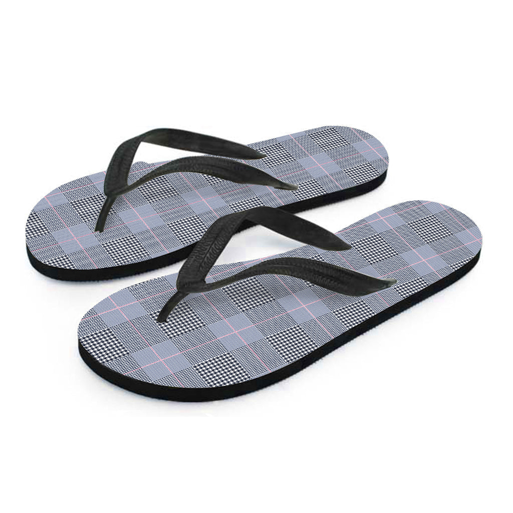 Navy Blue Prince of Wales Check Print Flip Flops