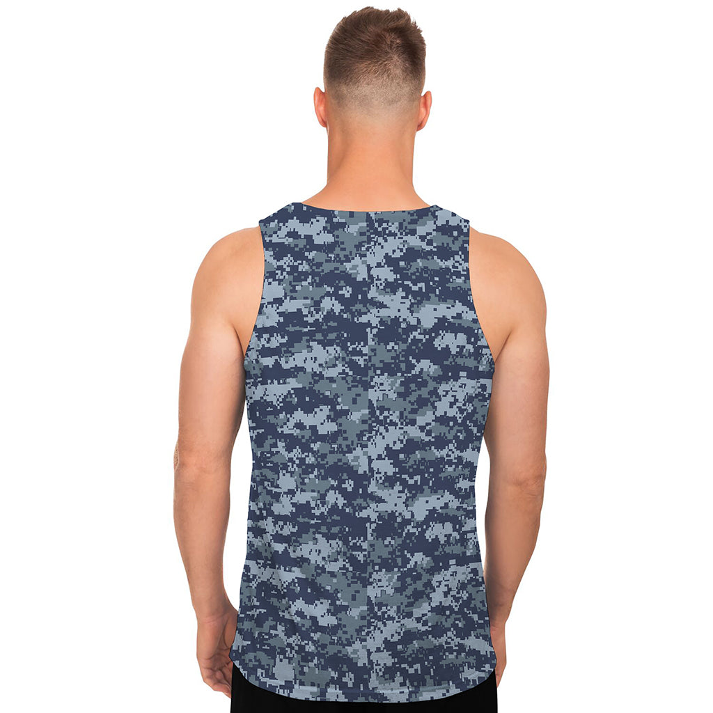 Navy Digital Camo Pattern Print Men's Tank Top