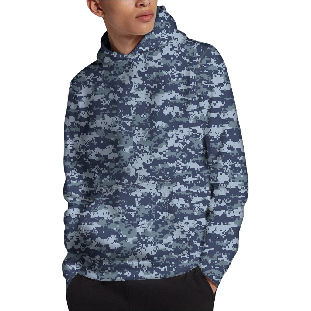 Navy Digital Camo Pattern Print Pullover Hoodie