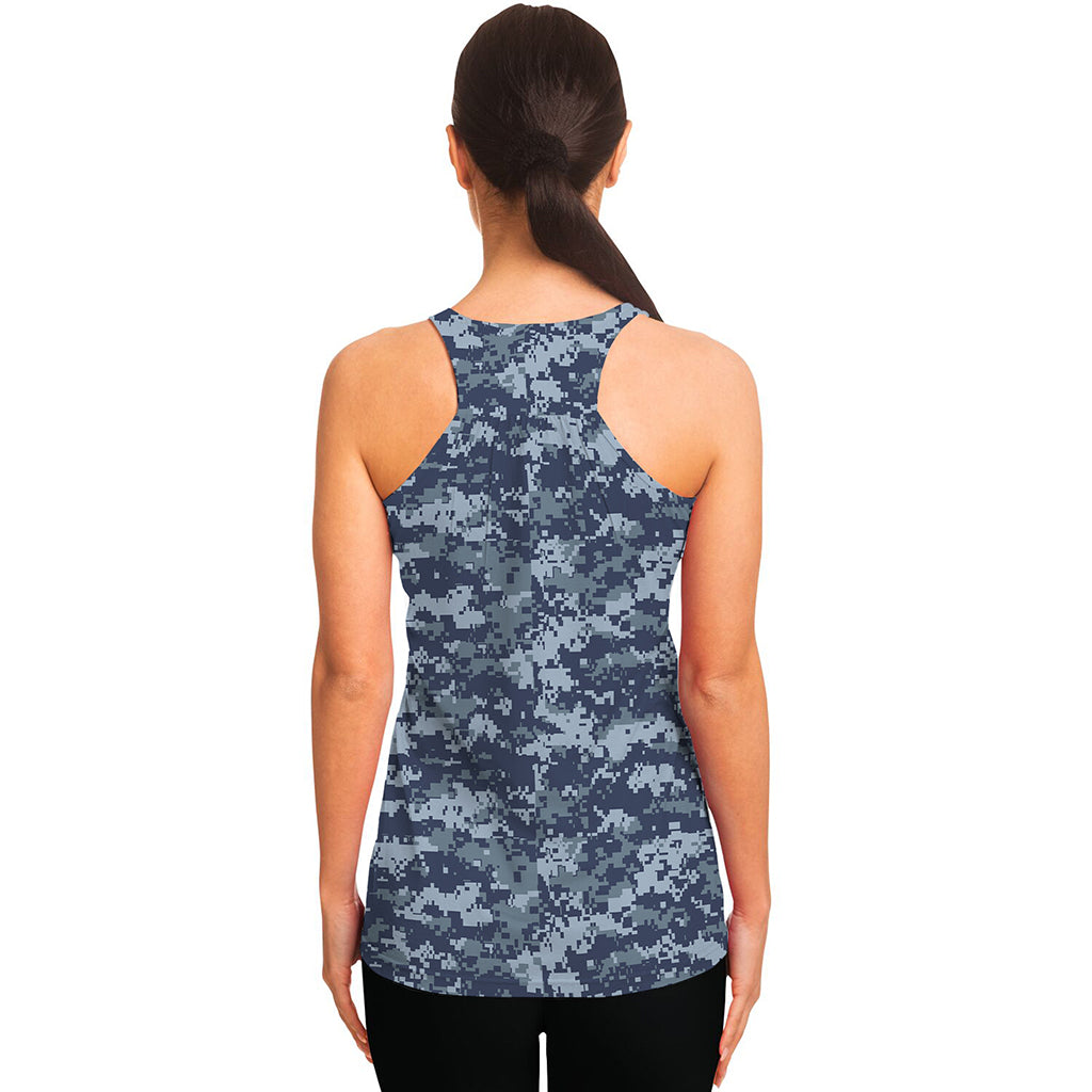 Navy Digital Camo Pattern Print Women's Racerback Tank Top