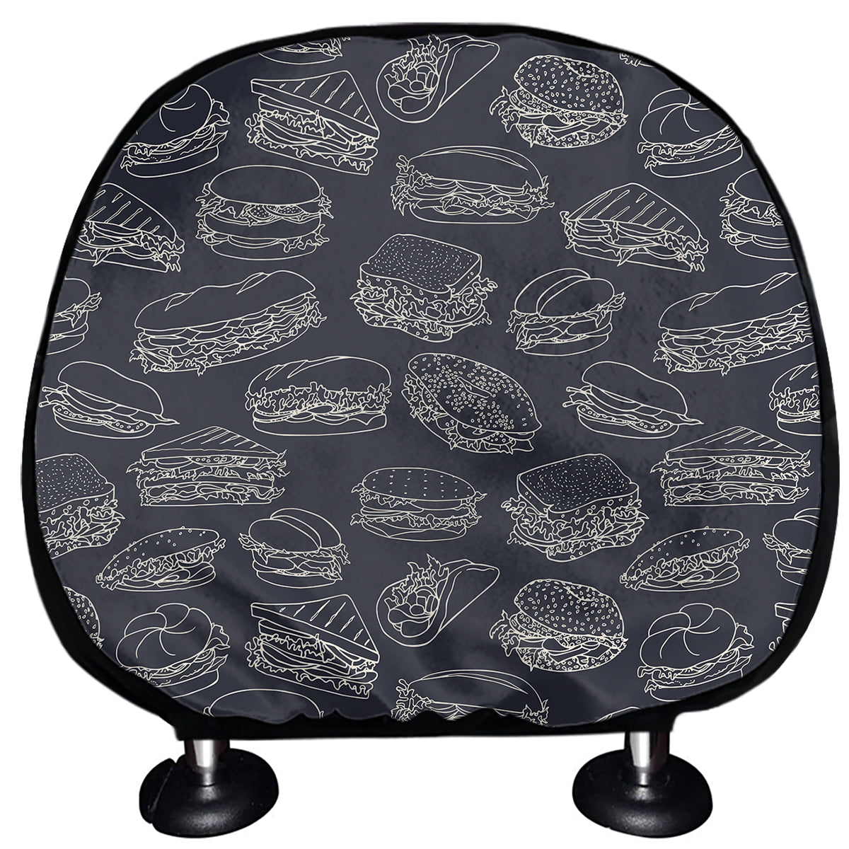 Navy Doodle Sandwich Pattern Print Car Headrest Covers