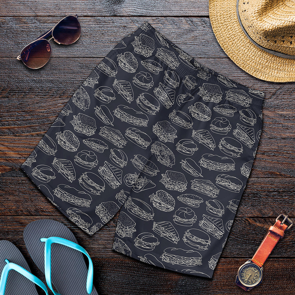 Navy Doodle Sandwich Pattern Print Men's Shorts