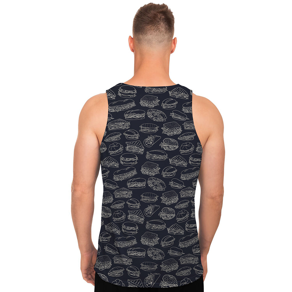 Navy Doodle Sandwich Pattern Print Men's Tank Top