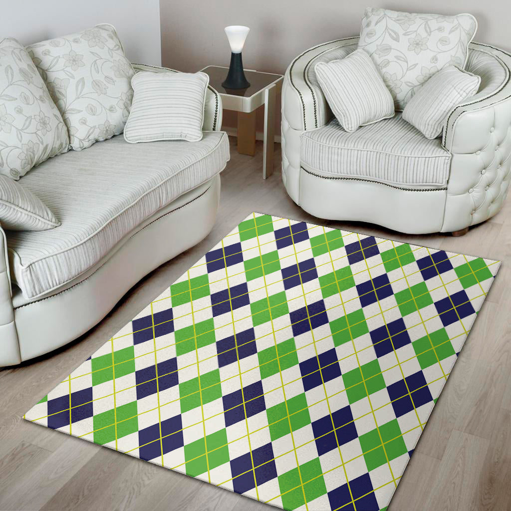 Navy Green And White Argyle Print Area Rug