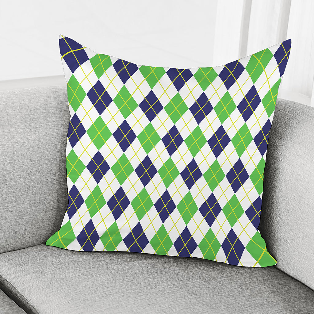 Navy Green And White Argyle Print Pillow Cover