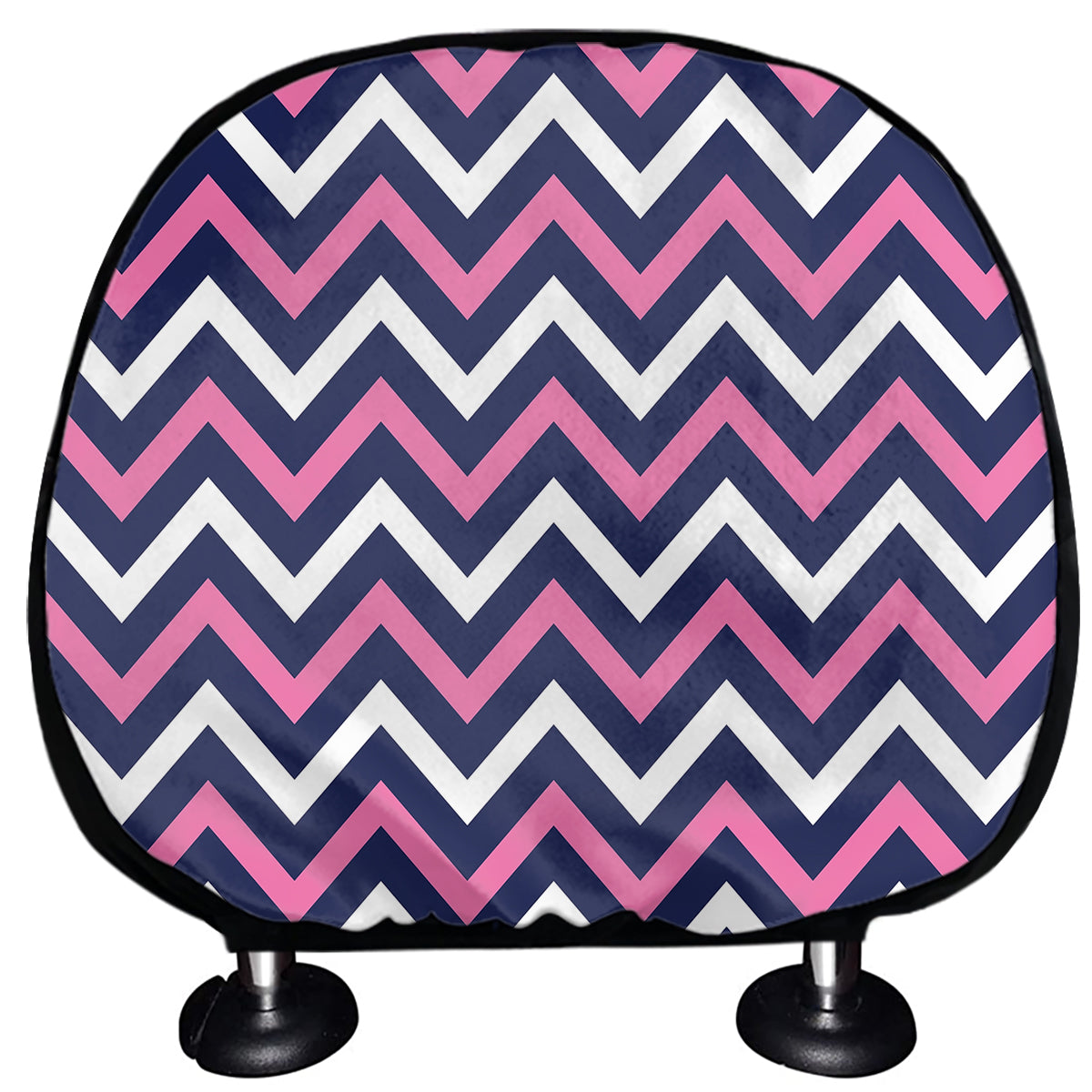 Navy Pink And White Chevron Print Car Headrest Covers