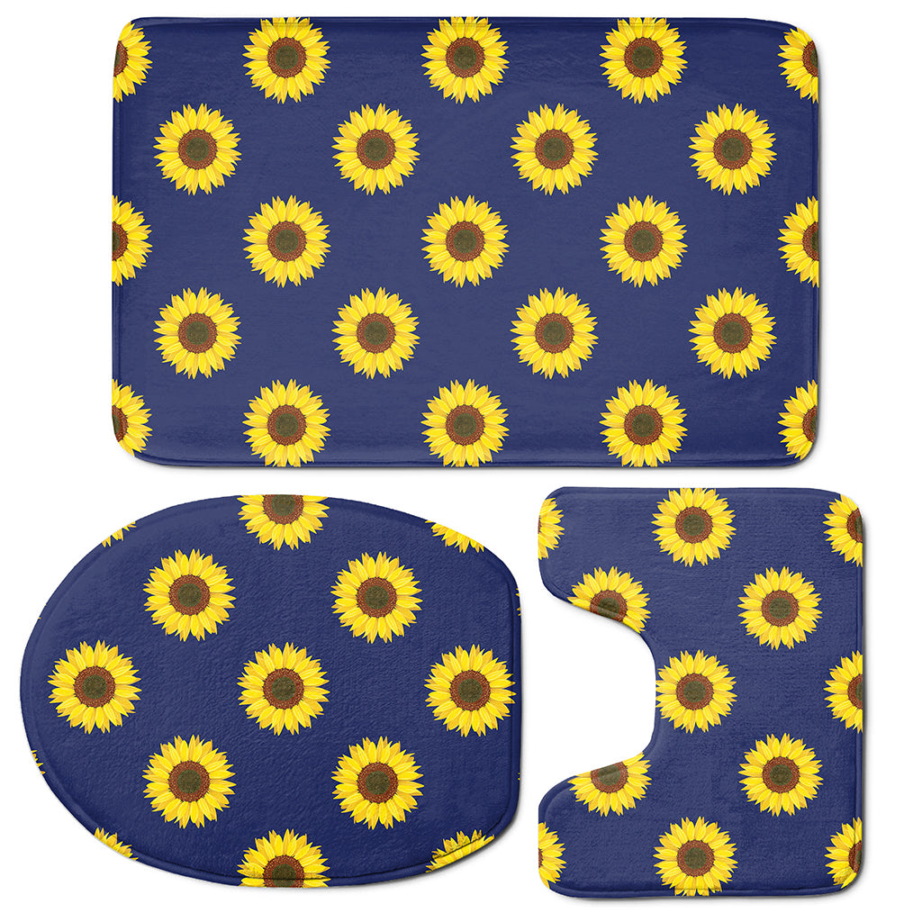 Navy Sunflower Pattern Print 3 Piece Bath Mat Set