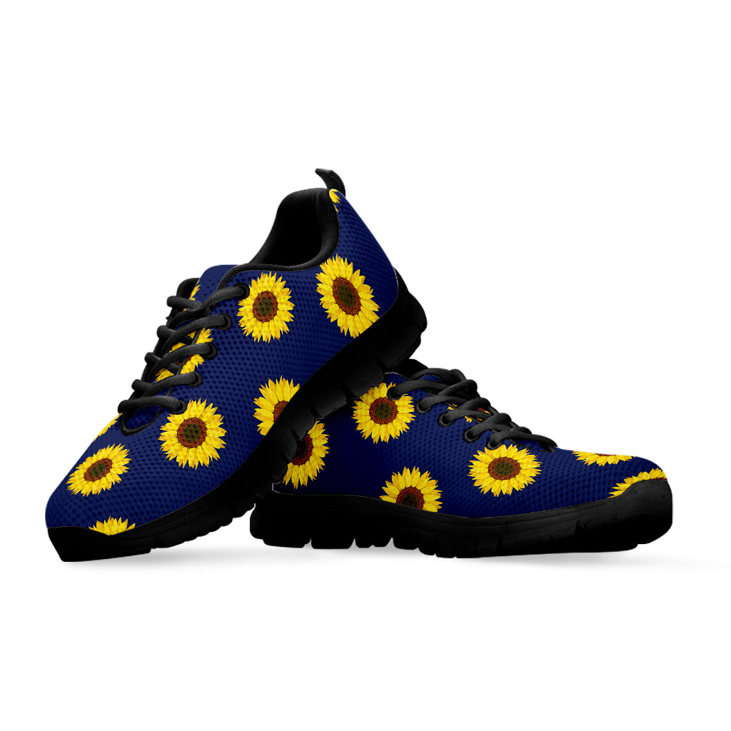 Navy Sunflower Pattern Print Black Sneakers