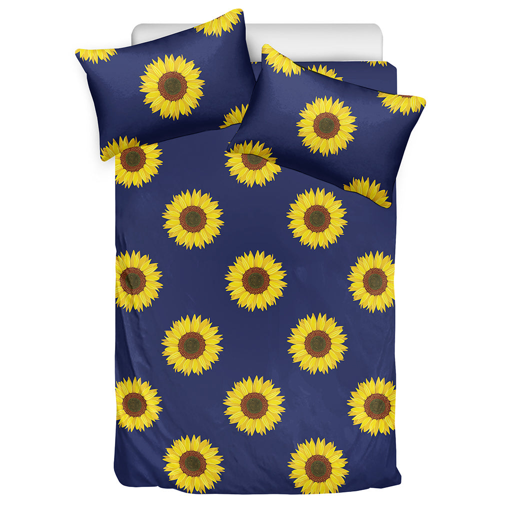 Navy Sunflower Pattern Print Duvet Cover Bedding Set
