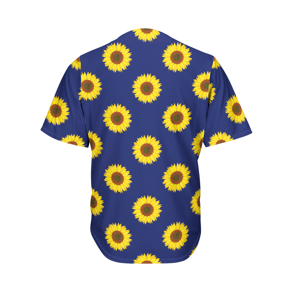 Navy Sunflower Pattern Print Men's Baseball Jersey