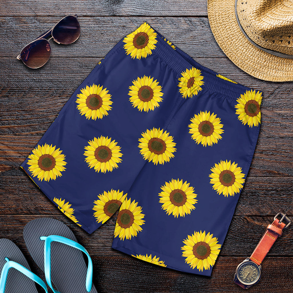 Navy Sunflower Pattern Print Men's Shorts