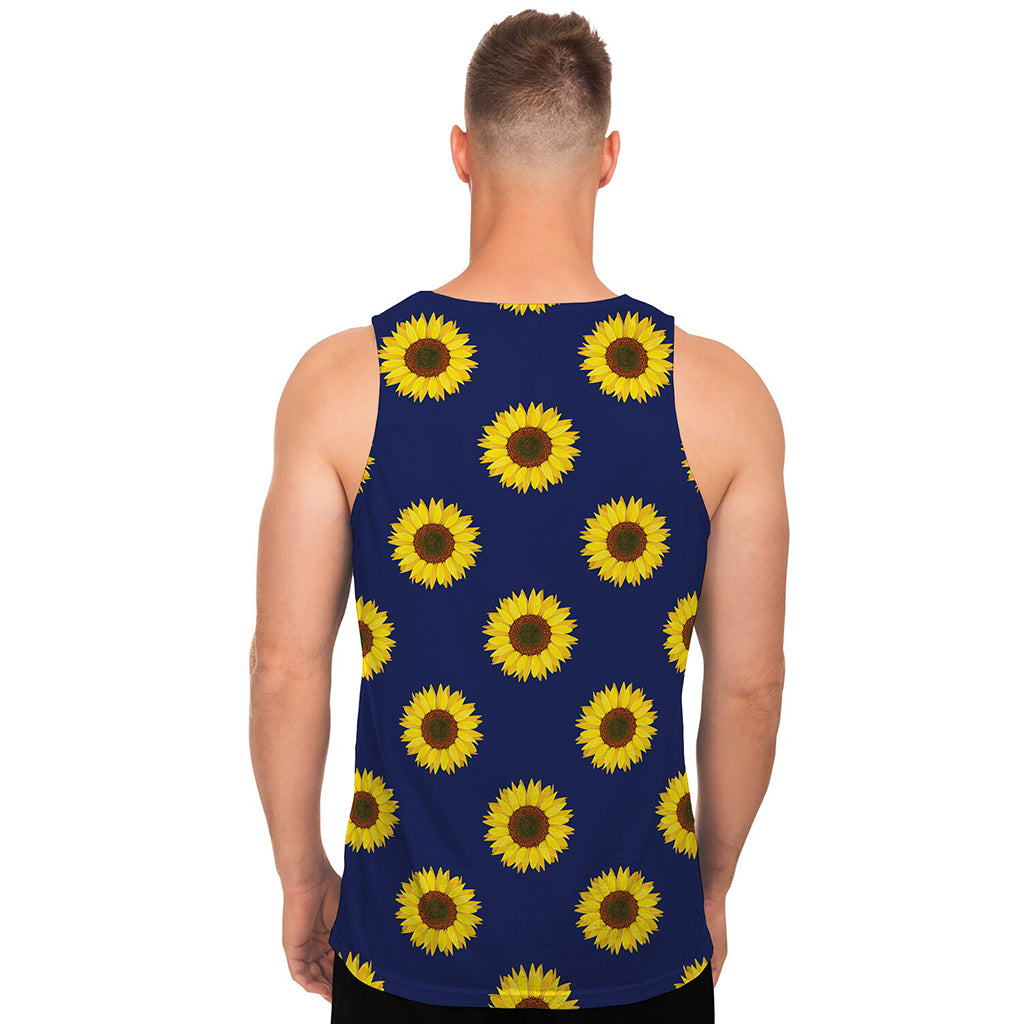 Navy Sunflower Pattern Print Men's Tank Top