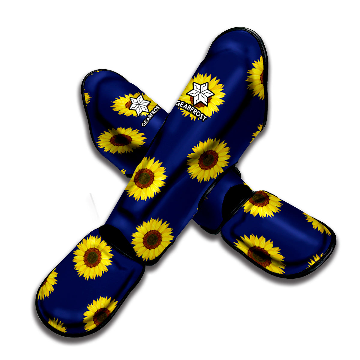 Navy Sunflower Pattern Print Muay Thai Shin Guard