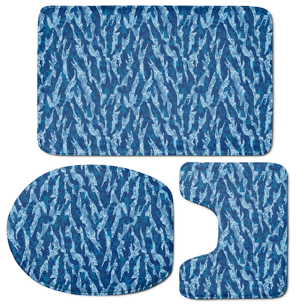 Navy Tiger Stripe Camo Pattern Print 3 Piece Bath Mat Set