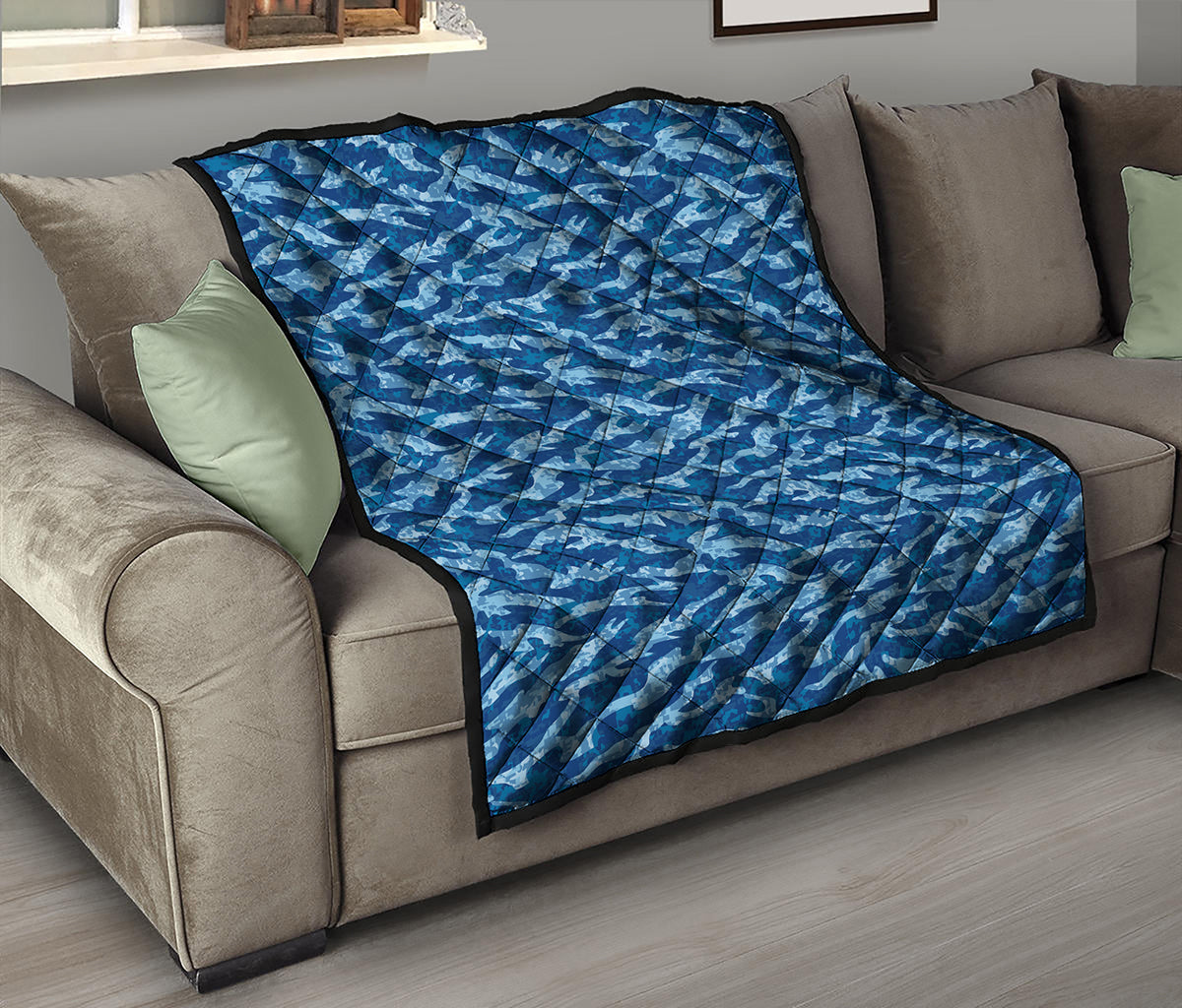 Navy Tiger Stripe Camo Pattern Print Quilt