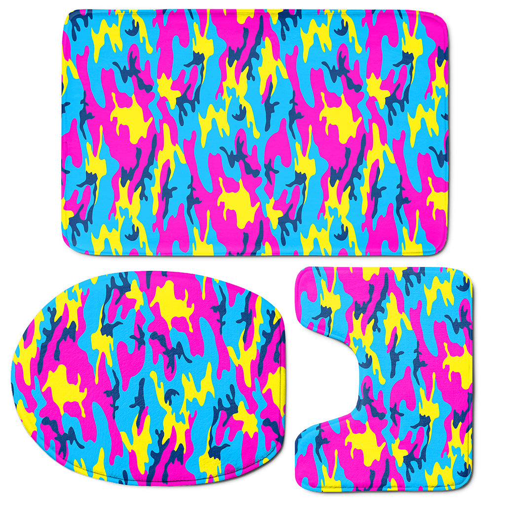 Neon Camouflage Print 3 Piece Bath Mat Set