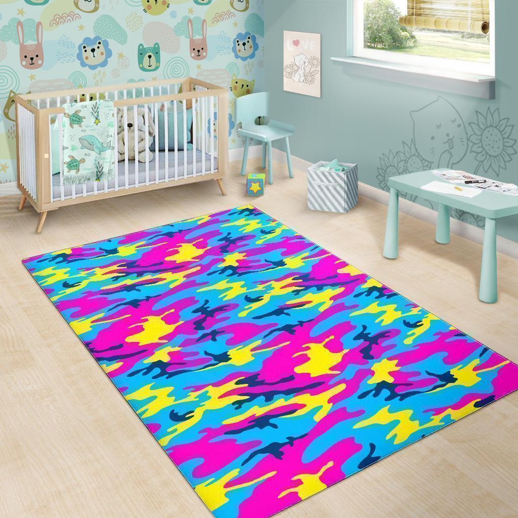 Neon Camouflage Print Area Rug GearFrost