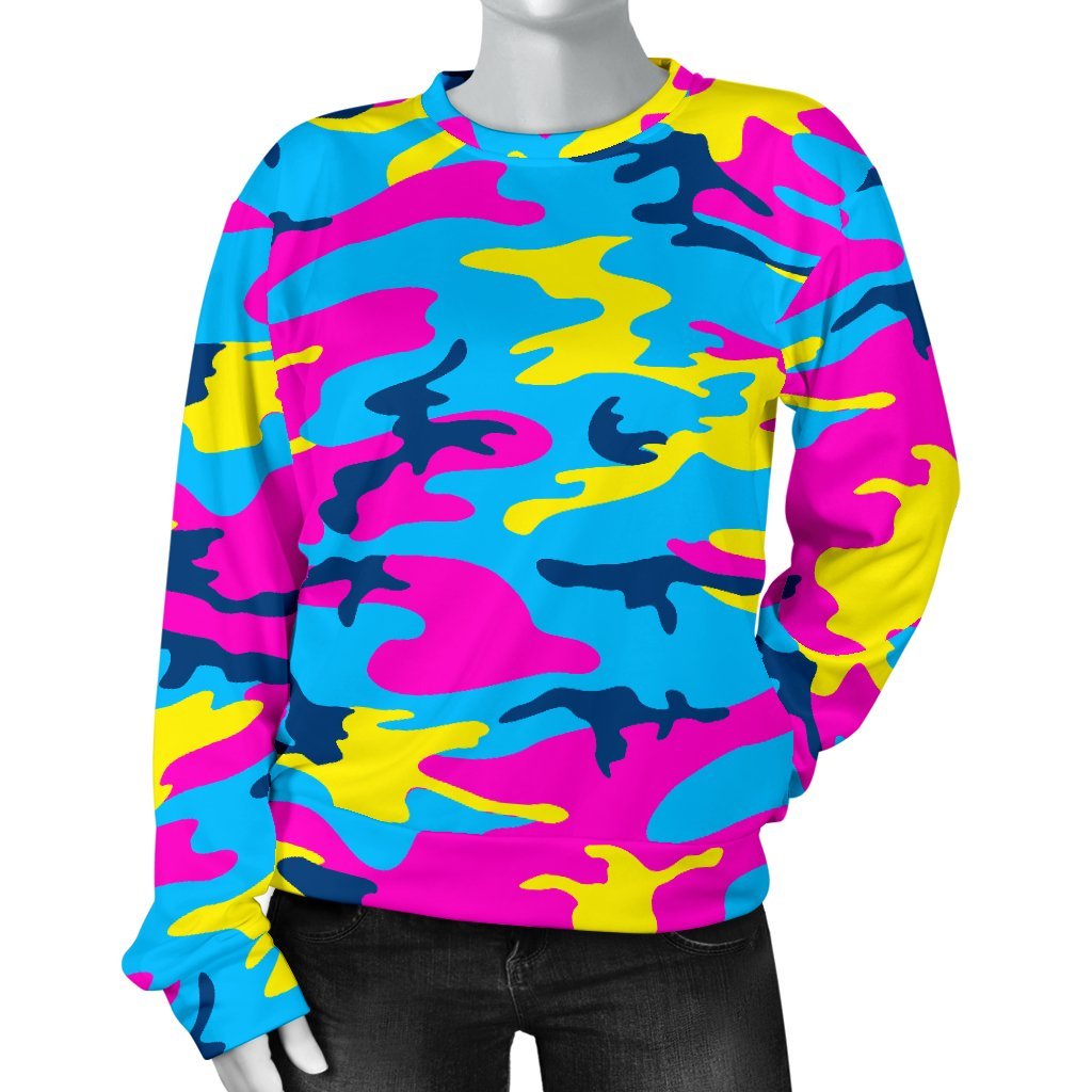 Neon Camouflage Print Women's Crewneck Sweatshirt GearFrost