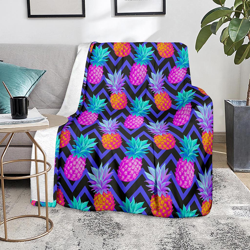 Neon EDM Zig Zag Pineapple Pattern Print Blanket