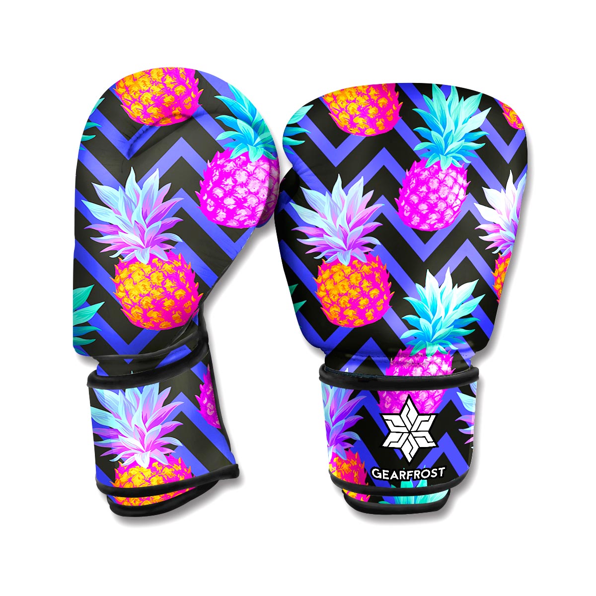 Neon EDM Zig Zag Pineapple Pattern Print Boxing Gloves