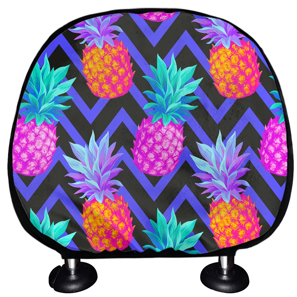 Neon EDM Zig Zag Pineapple Pattern Print Car Headrest Covers