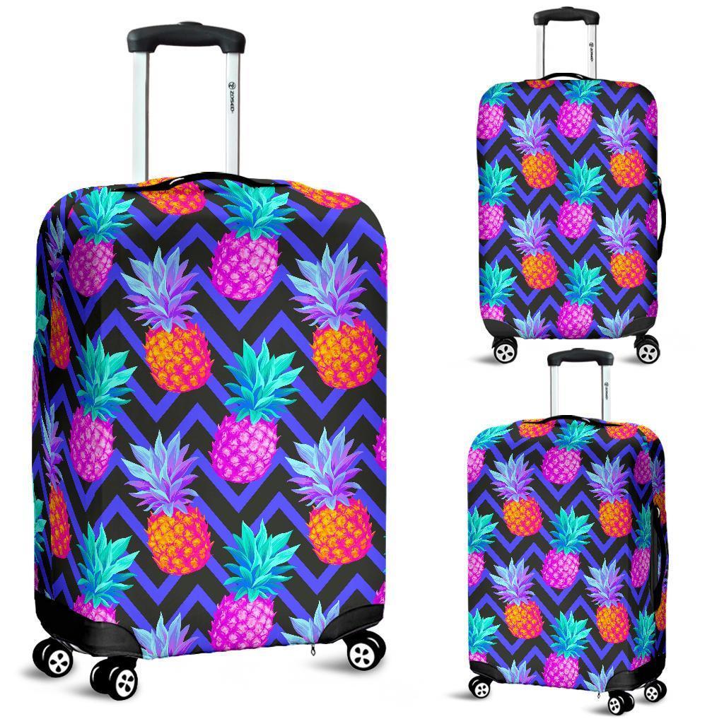 Neon EDM Zig Zag Pineapple Pattern Print Luggage Cover GearFrost