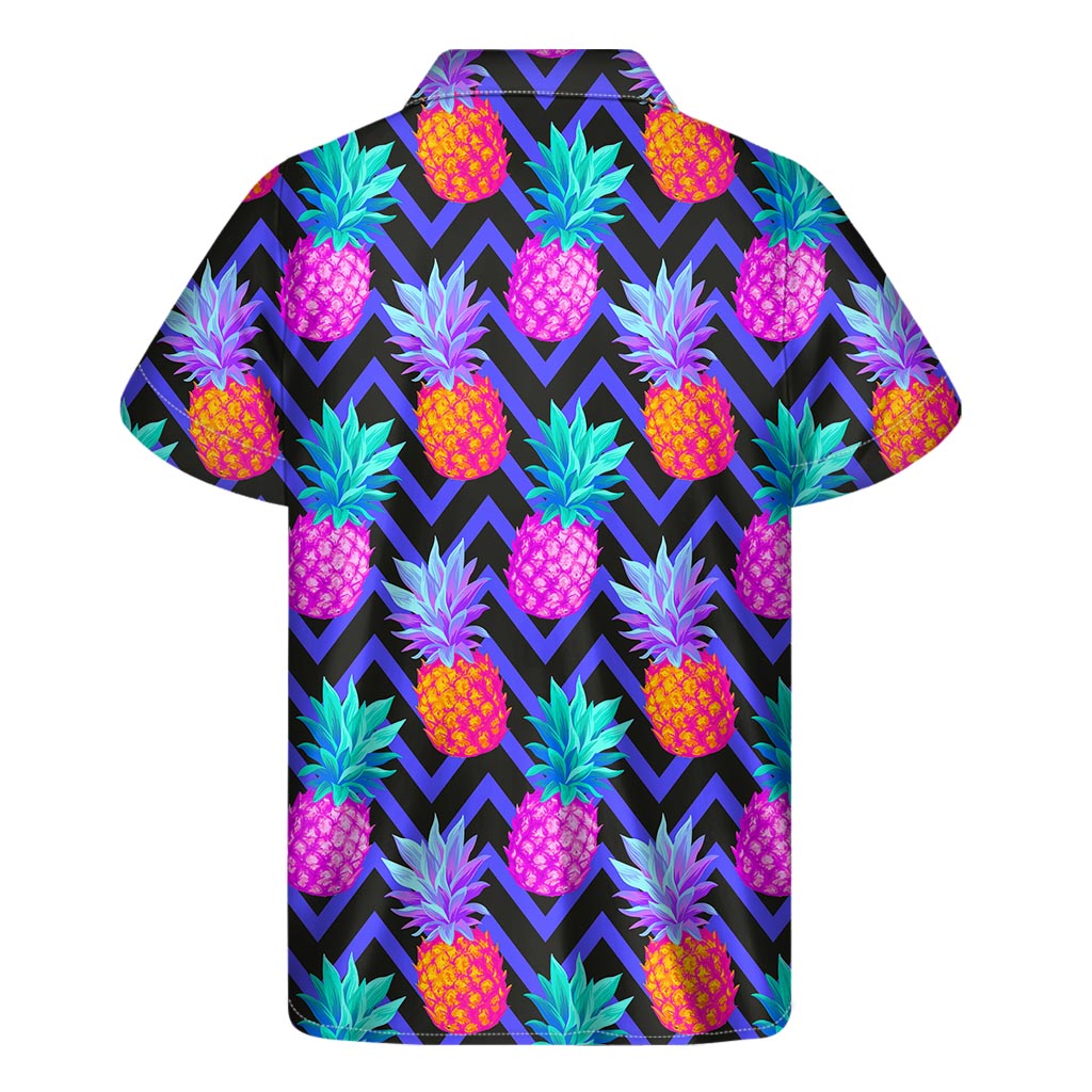 Neon EDM Zig Zag Pineapple Pattern Print Men's Short Sleeve Shirt
