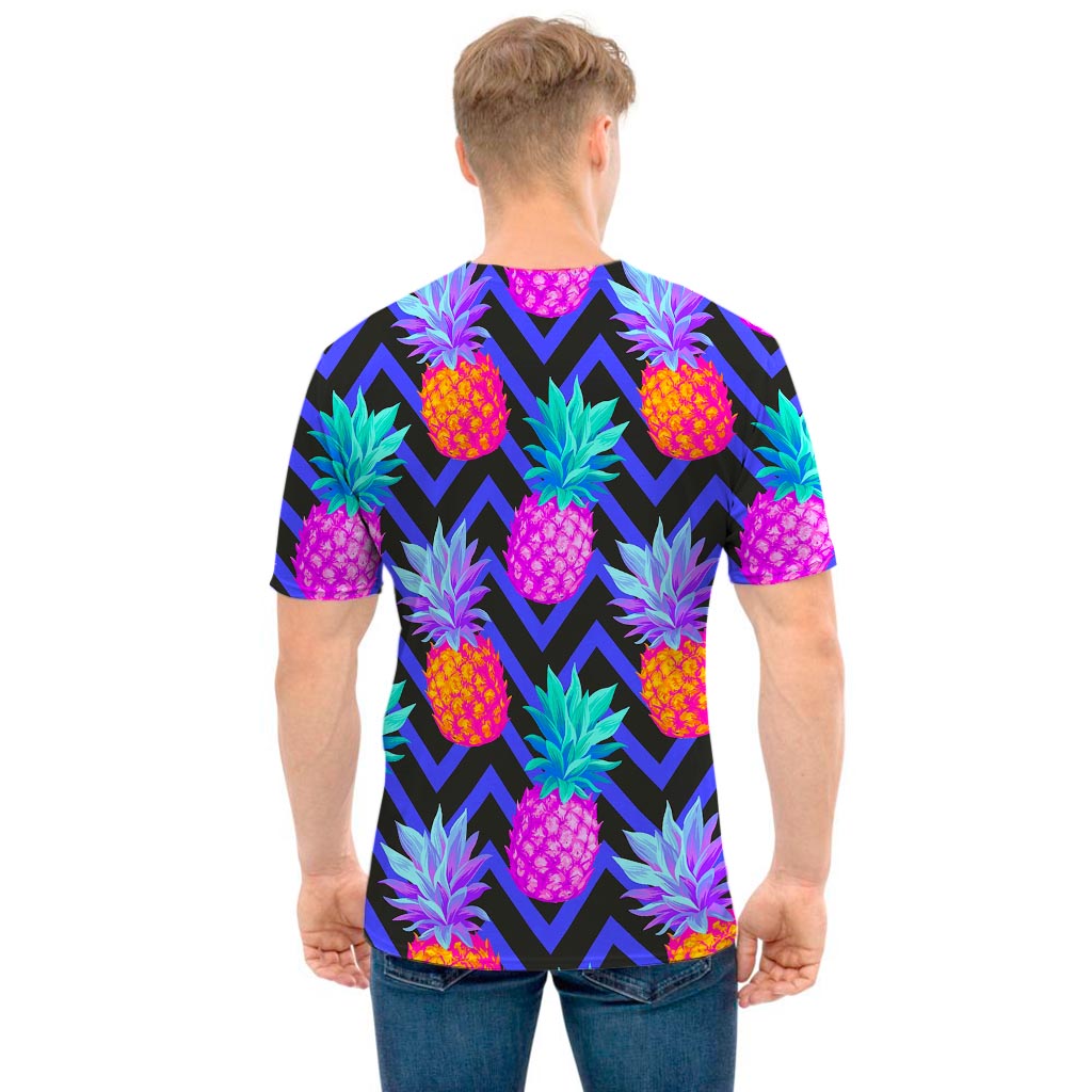 Neon EDM Zig Zag Pineapple Pattern Print Men's T-Shirt