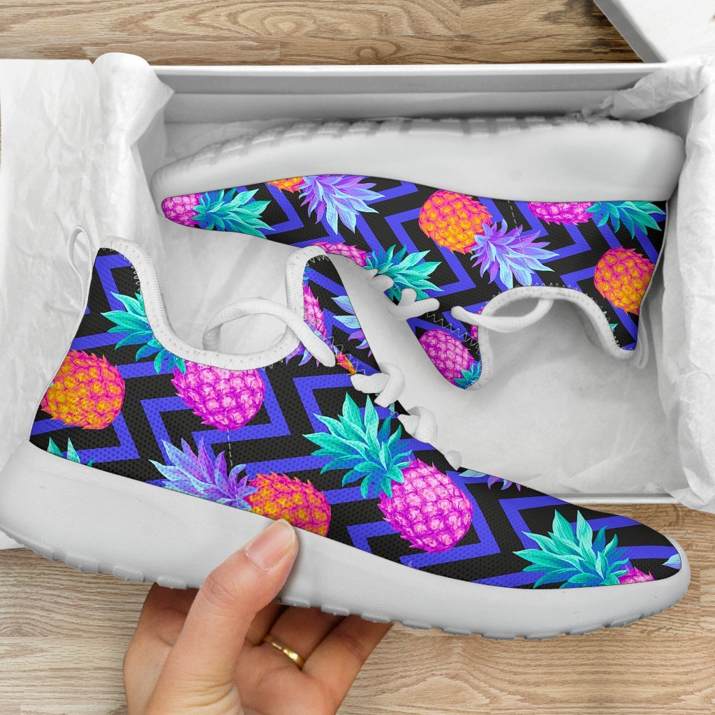 Neon EDM Zig Zag Pineapple Pattern Print Mesh Knit Shoes GearFrost
